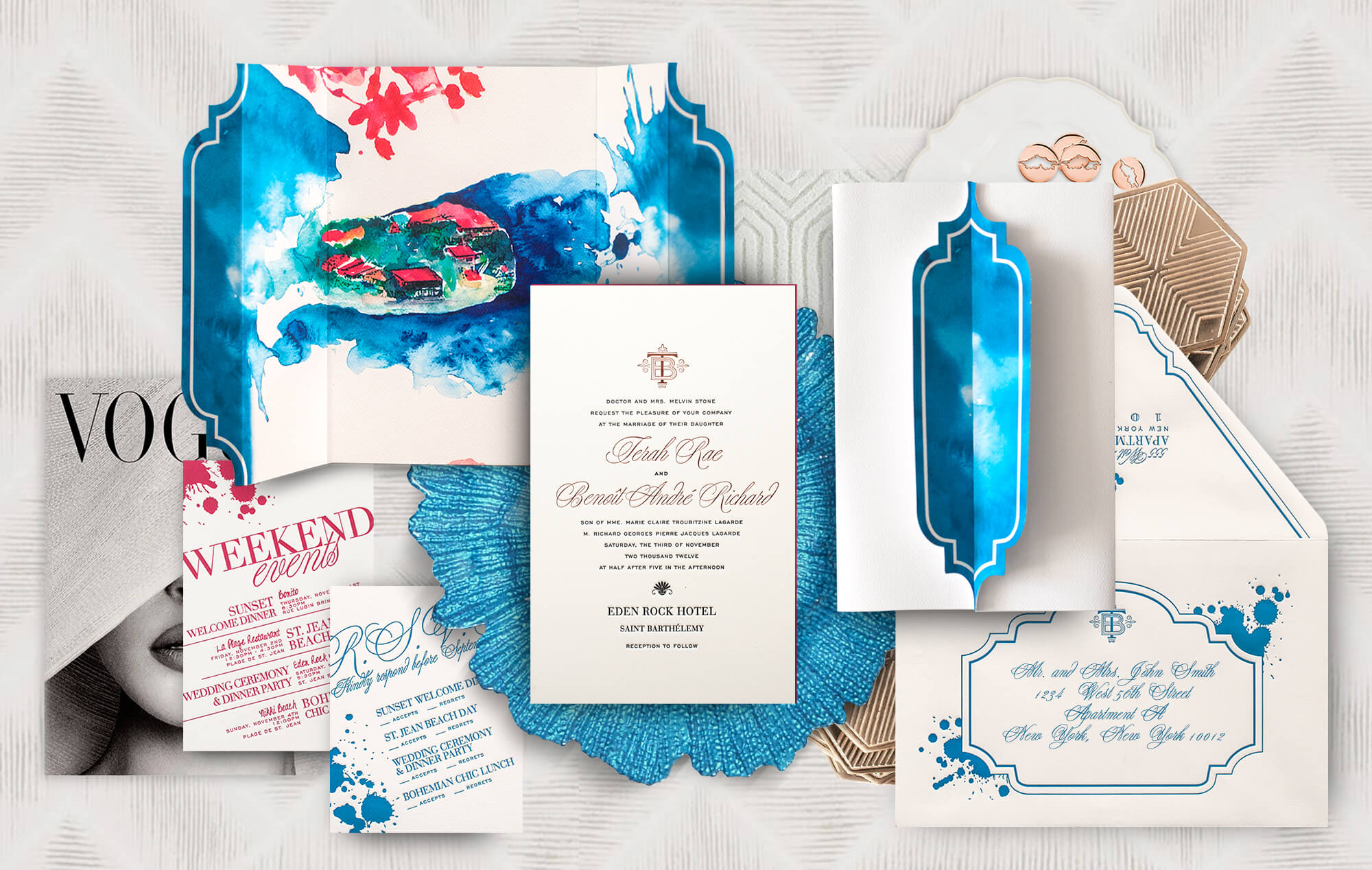 Saint Barts watercolor destination wedding invitation
