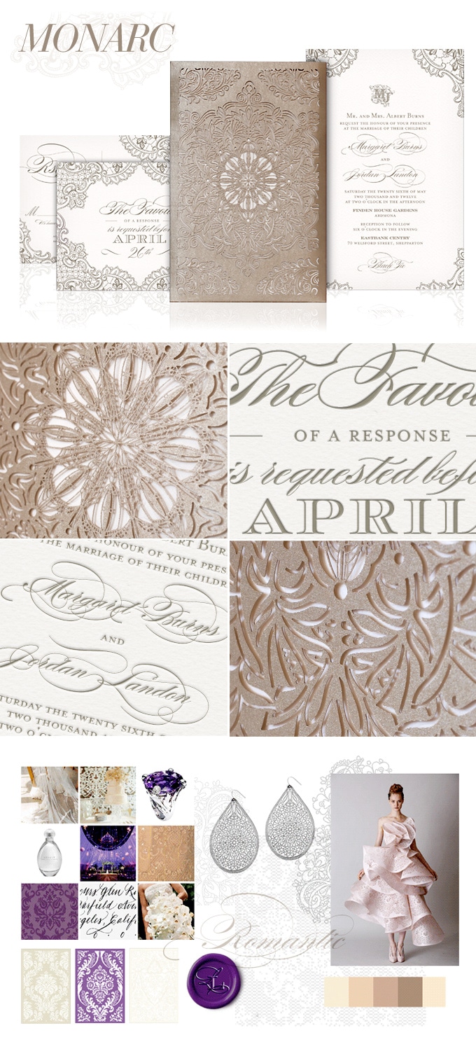 Monarc lace laser cut wedding invitation