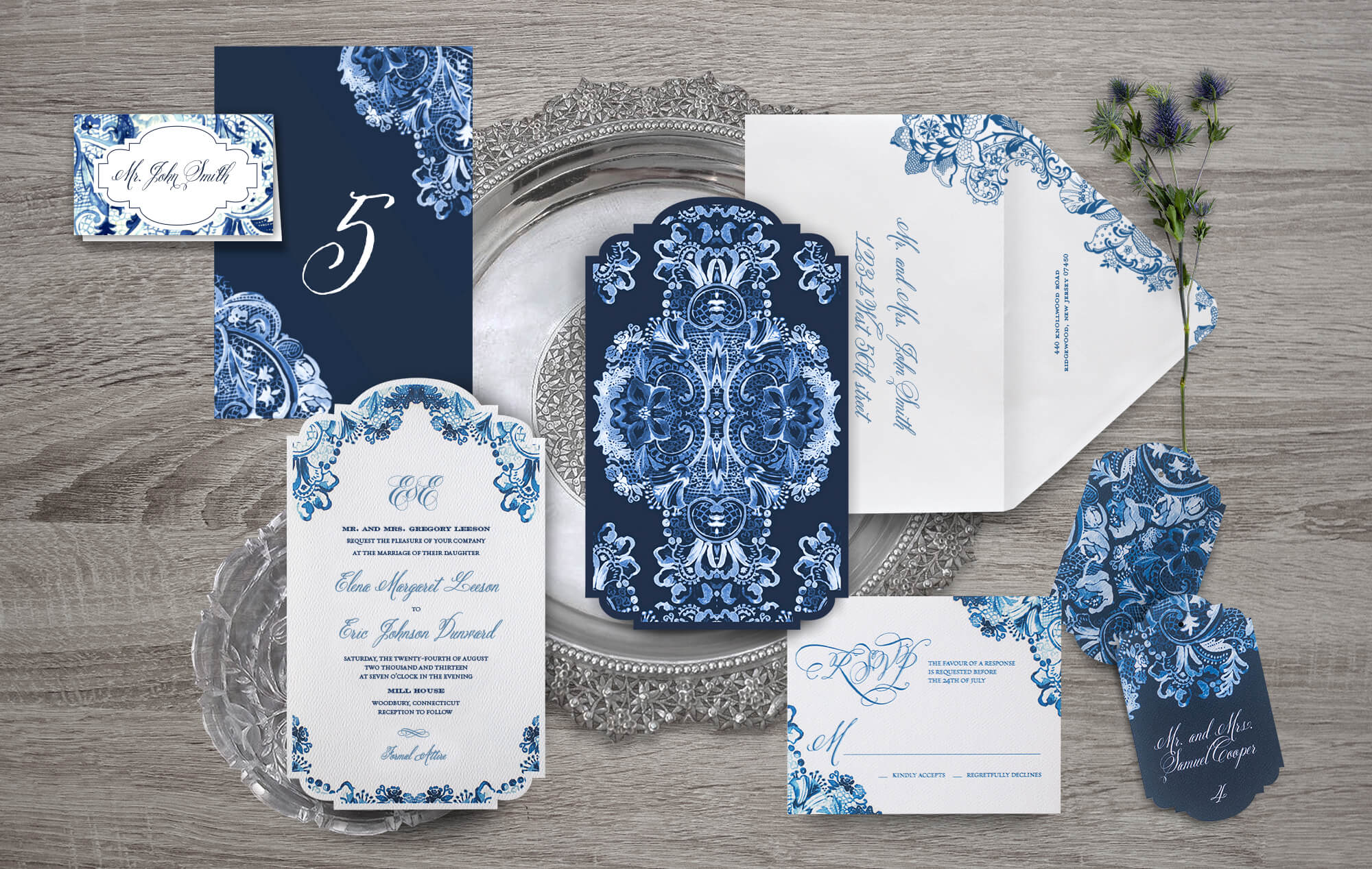 Die cut floral watercolor wedding invitation
