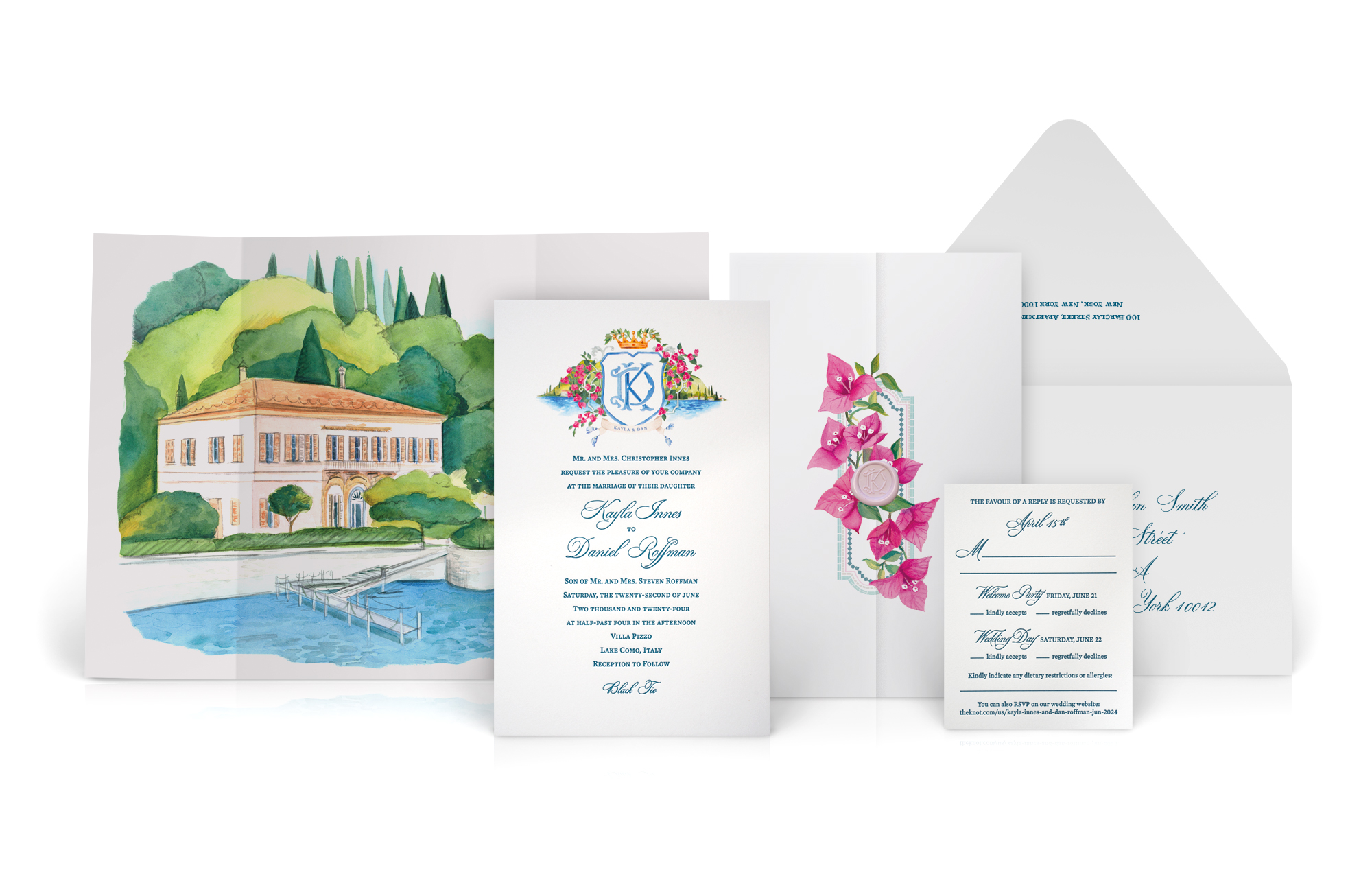 Lake Como Watercolor Wedding Invitation